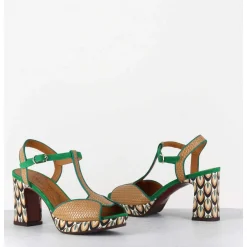 Sandales A Talon En Cuir Imprime Multico - Keduni Ford Tan