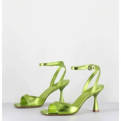 Sandales A Talon En Cuir Metallise Vert Clair - Flow Laminato Acid