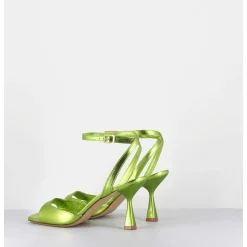 Sandales A Talon En Cuir Metallise Vert Clair - Flow Laminato Acid