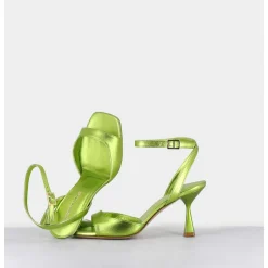 Sandales A Talon En Cuir Metallise Vert Clair - Flow Laminato Acid