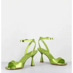 Sandales A Talon En Cuir Metallise Vert Clair - Flow Laminato Acid