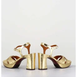 Sandales A Talon En Cuir Metallise Argent & Bijou Argent Retro - Keloca44 Porsche Gold