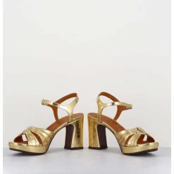 Sandales A Talon En Cuir Metallise Argent & Bijou Argent Retro - Keloca44 Porsche Gold