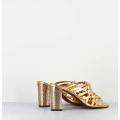 Sandales A Talon En Cuir Tresse Dore - Beijing Citroen Gold
