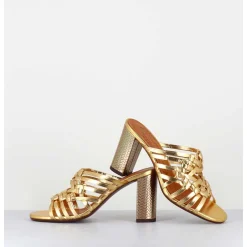 Sandales A Talon En Cuir Tresse Dore - Beijing Citroen Gold