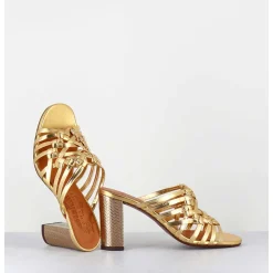Sandales A Talon En Cuir Tresse Dore - Beijing Citroen Gold