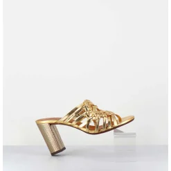 Sandales A Talon En Cuir Tresse Dore - Beijing Citroen Gold