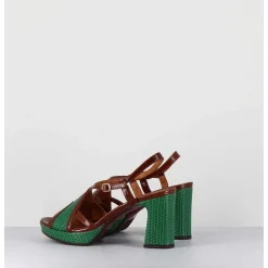 Sandales A Talon En Cuir Vert & Marron - Kat Ford Green