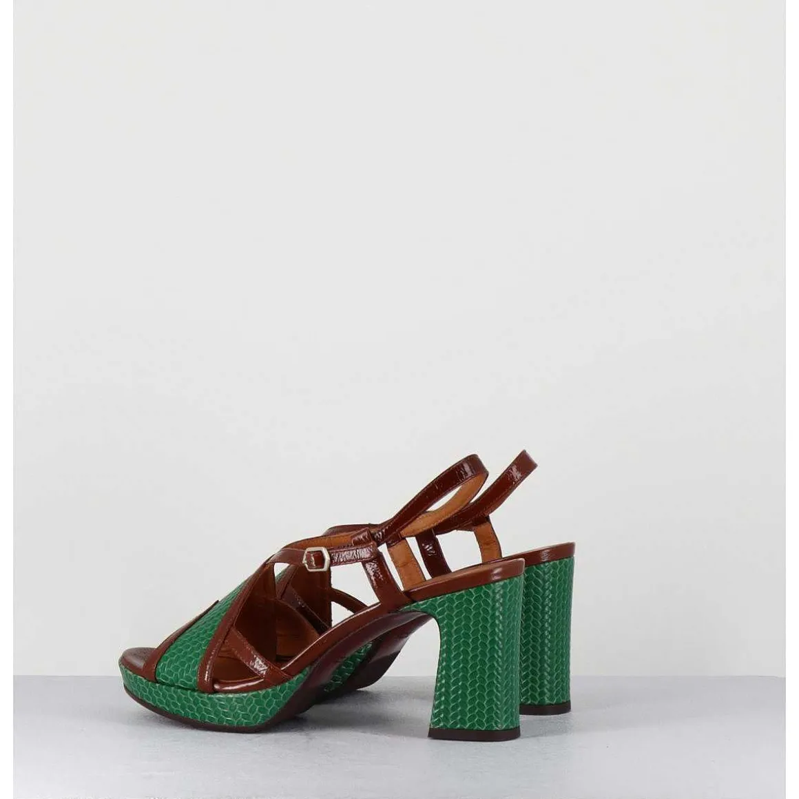 Sandales A Talon En Cuir Vert & Marron - Kat Ford Green