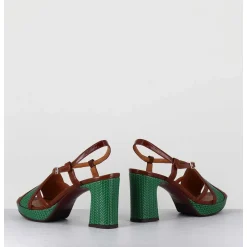 Sandales A Talon En Cuir Vert & Marron - Kat Ford Green