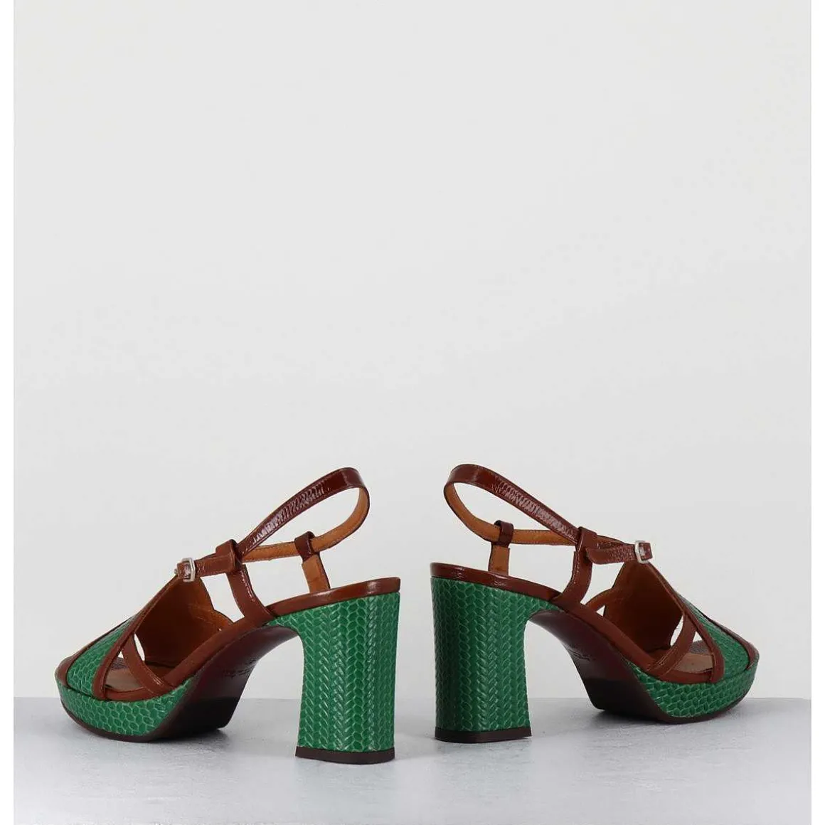 Sandales A Talon En Cuir Vert & Marron - Kat Ford Green