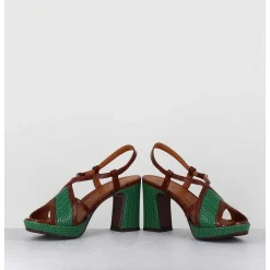 Sandales A Talon En Cuir Vert & Marron - Kat Ford Green