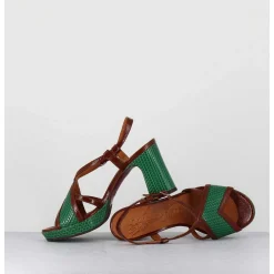 Sandales A Talon En Cuir Vert & Marron - Kat Ford Green