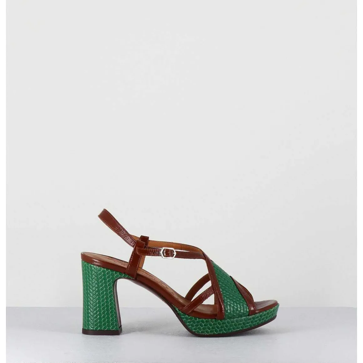 Sandales A Talon En Cuir Vert & Marron - Kat Ford Green