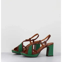 Sandales A Talon En Cuir Vert & Marron - Kat Ford Green
