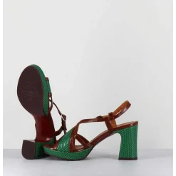 Sandales A Talon En Cuir Vert & Marron - Kat Ford Green