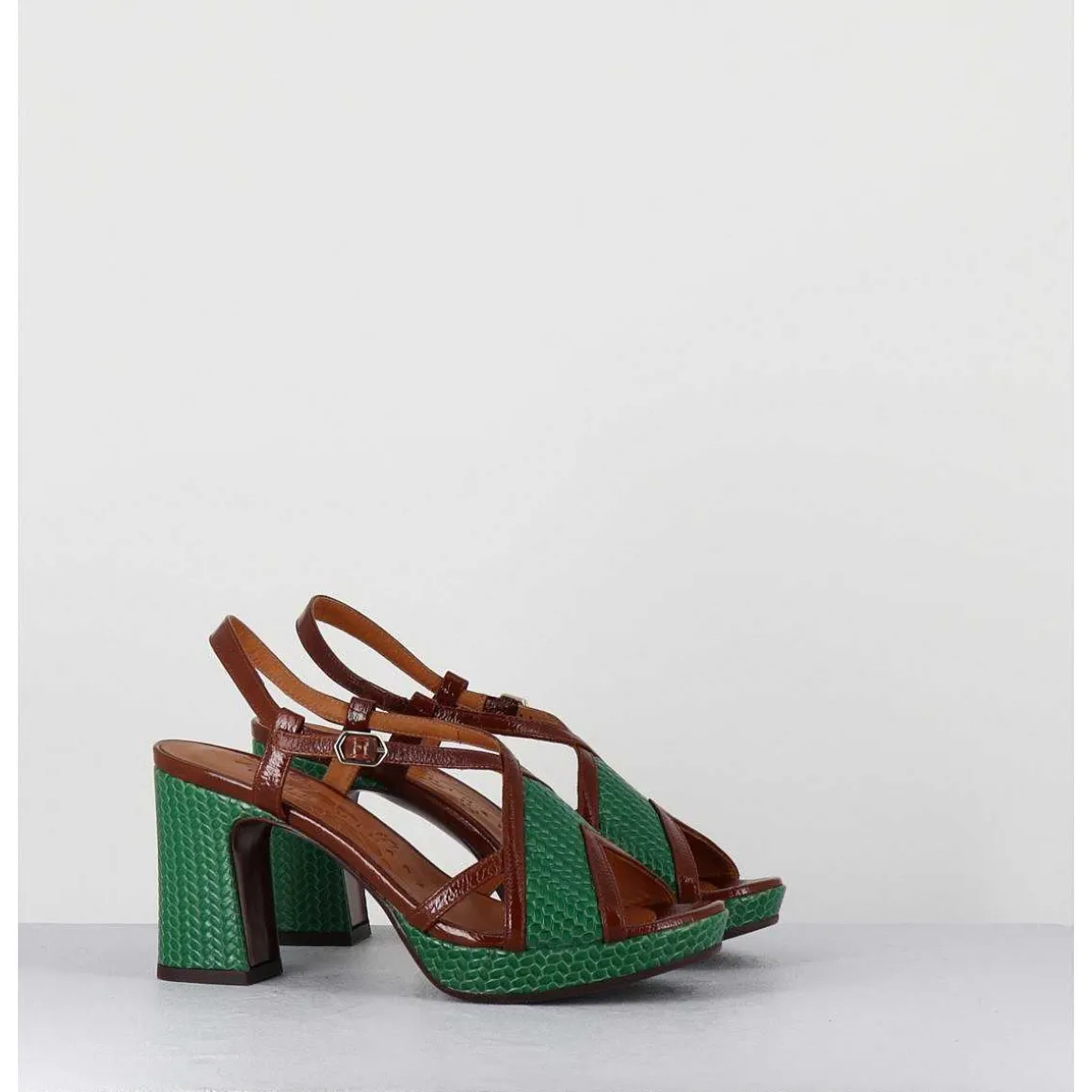 Sandales A Talon En Cuir Vert & Marron - Kat Ford Green