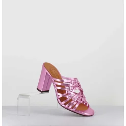 Sandales A Talon En Cuir Metallise Rose - Beijing Citroen Pink