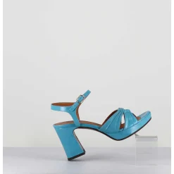 Sandales A Talon En Cuir Bleu & Bijou Argent Retro - Keloca44 Saab Blue