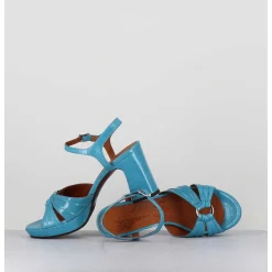 Sandales A Talon En Cuir Bleu & Bijou Argent Retro - Keloca44 Saab Blue