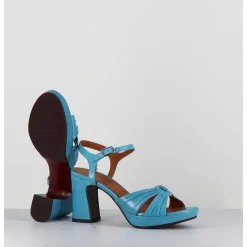Sandales A Talon En Cuir Bleu & Bijou Argent Retro - Keloca44 Saab Blue