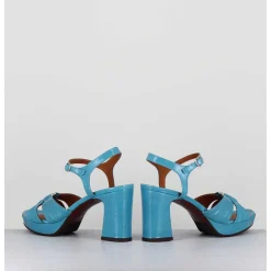 Sandales A Talon En Cuir Bleu & Bijou Argent Retro - Keloca44 Saab Blue