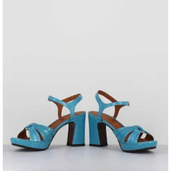 Sandales A Talon En Cuir Bleu & Bijou Argent Retro - Keloca44 Saab Blue