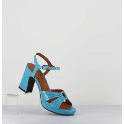 Sandales A Talon En Cuir Bleu & Bijou Argent Retro - Keloca44 Saab Blue