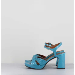 Sandales A Talon En Cuir Bleu & Bijou Argent Retro - Keloca44 Saab Blue