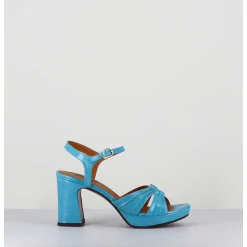 Sandales A Talon En Cuir Bleu & Bijou Argent Retro - Keloca44 Saab Blue