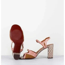 Sandales A Talon En Cuir Imprime Vintage Camel & Rose - Bindi Ferrari Pink