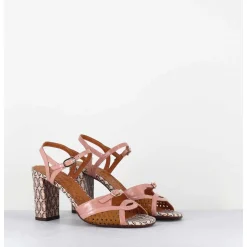 Sandales A Talon En Cuir Imprime Vintage Camel & Rose - Bindi Ferrari Pink
