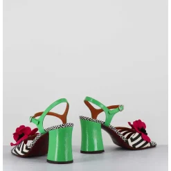 Sandales A Talon Fleur Fuchsia Motif Psyche Talon Vert - Piruca44 Metal Sun Disco