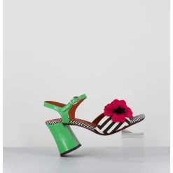 Sandales A Talon Fleur Fuchsia Motif Psyche Talon Vert - Piruca44 Metal Sun Disco