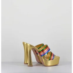 Sandales A Talon Haut & Plateforme En Cuir Metallise Dore - Dora Laminato Rainbow