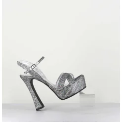 Sandales A Talon Haut Cuir Disco Print - Mira Argento