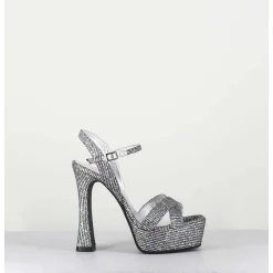 Sandales A Talon Haut Cuir Disco Print - Mira Argento