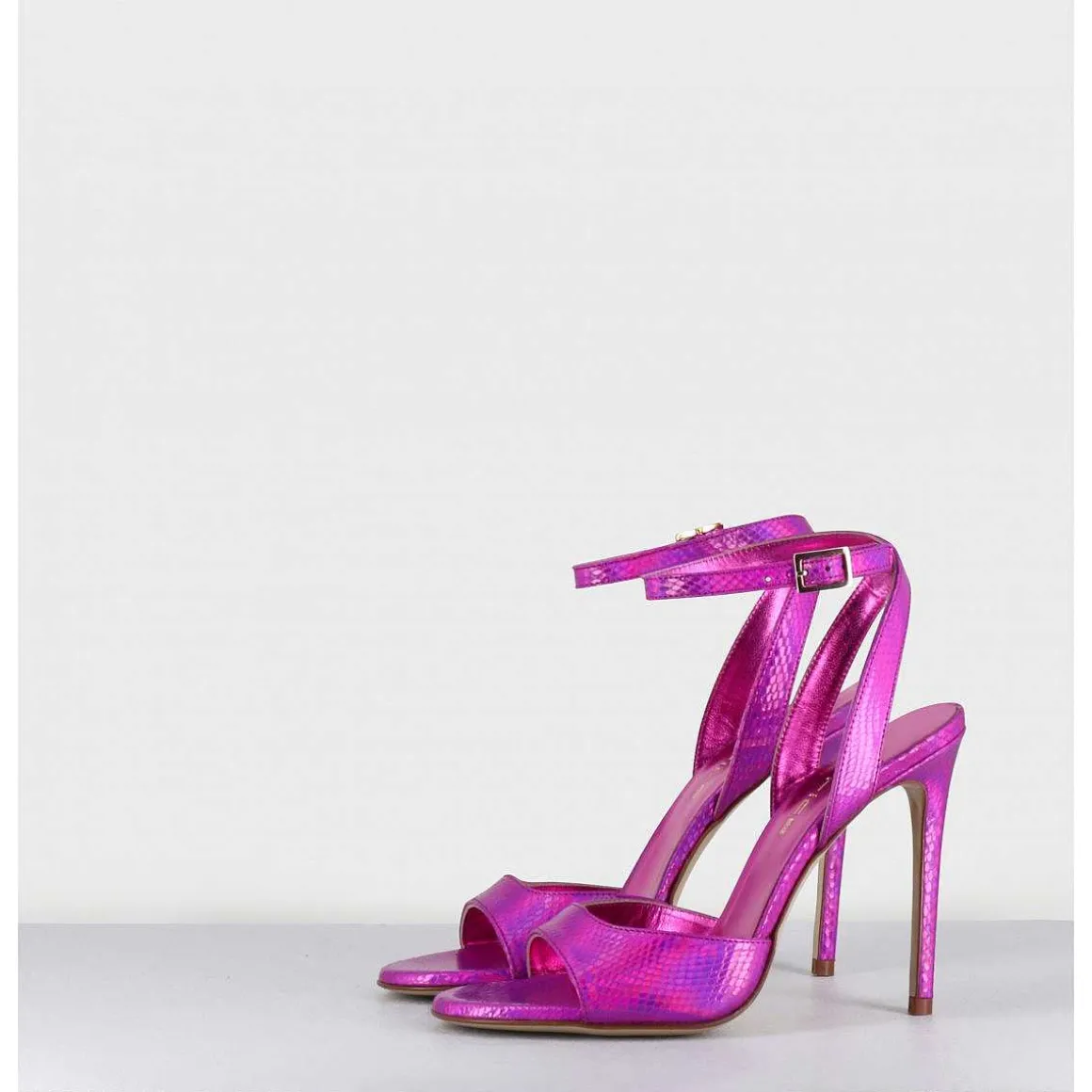 Sandales A Talon Haut Effet Ecailles Cuir Fuchsia - Tage Viper Fuxia