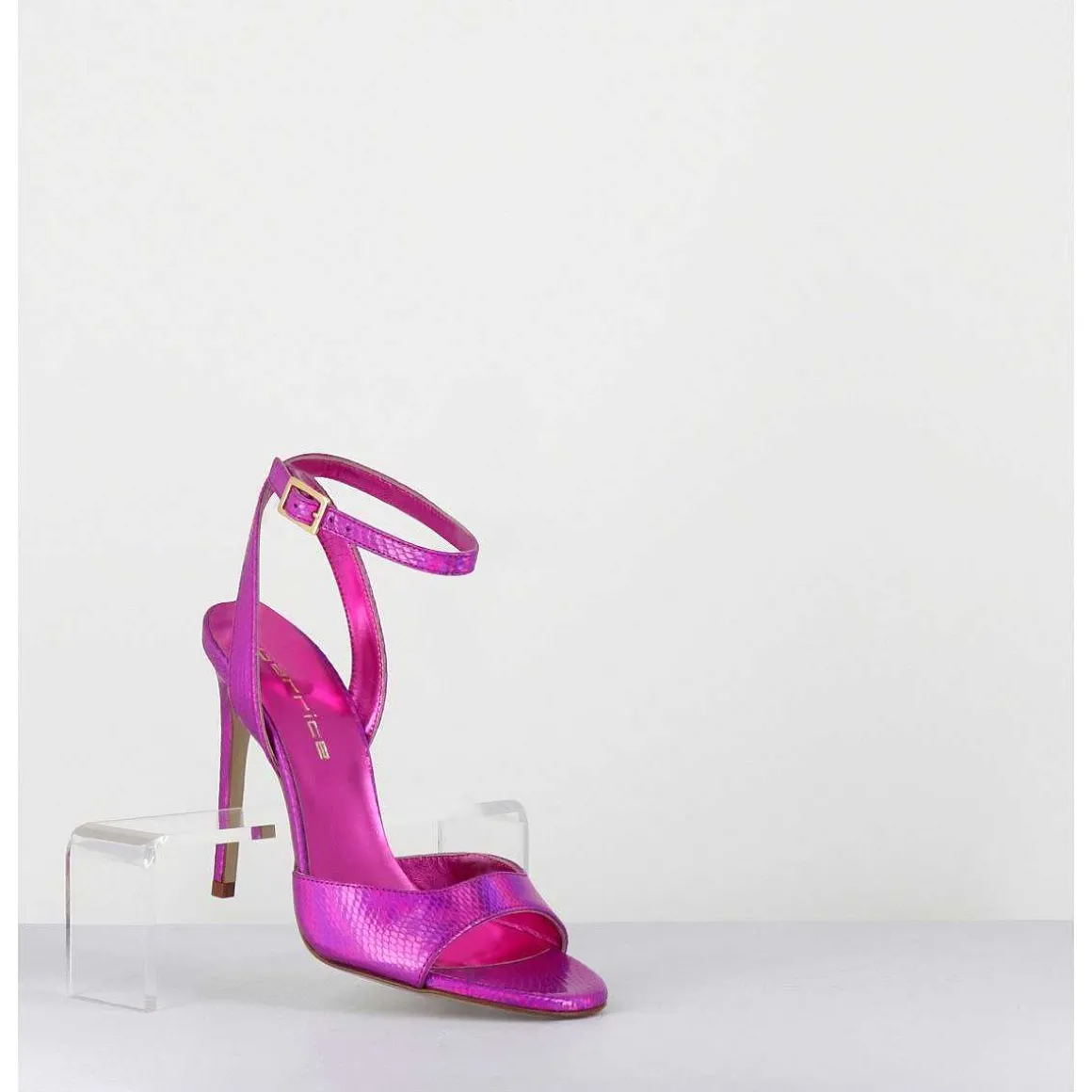 Sandales A Talon Haut Effet Ecailles Cuir Fuchsia - Tage Viper Fuxia