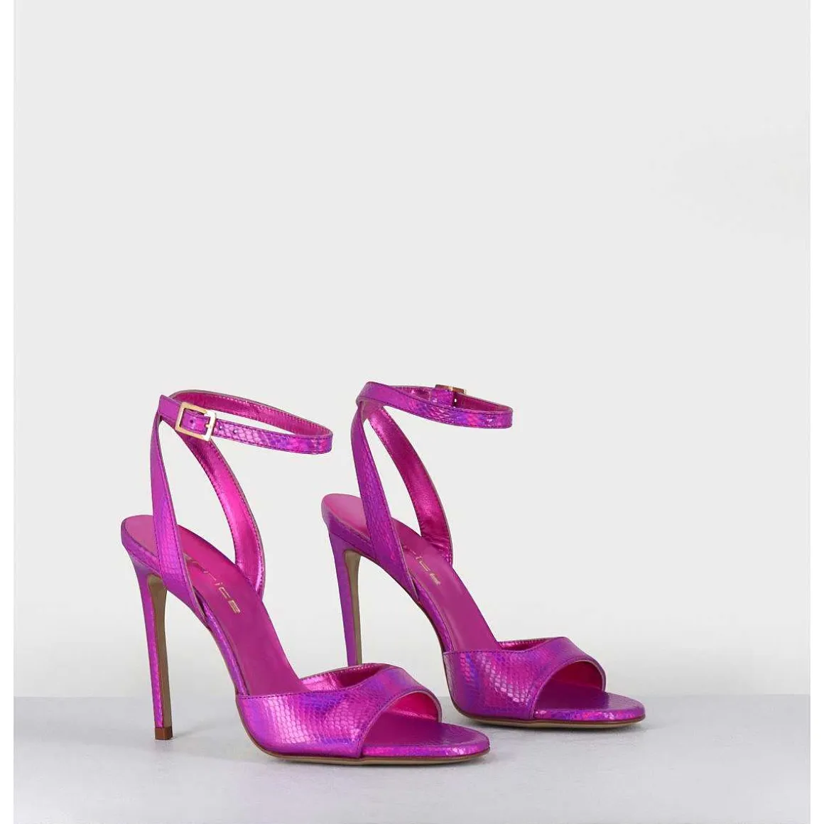 Sandales A Talon Haut Effet Ecailles Cuir Fuchsia - Tage Viper Fuxia