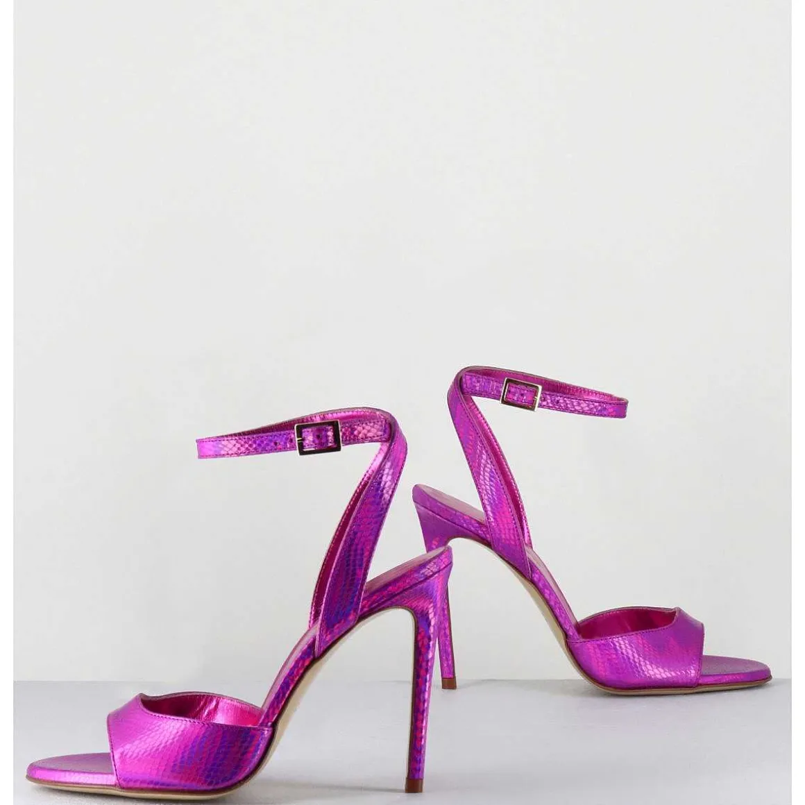 Sandales A Talon Haut Effet Ecailles Cuir Fuchsia - Tage Viper Fuxia