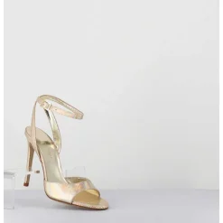 Sandales A Talon Haut Effet Ecailles Cuir Platine - Tage Viper Platino