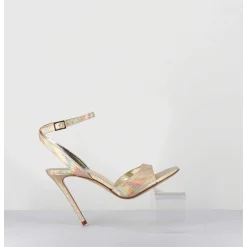 Sandales A Talon Haut Effet Ecailles Cuir Platine - Tage Viper Platino