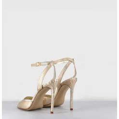 Sandales A Talon Haut Effet Ecailles Cuir Platine - Tage Viper Platino
