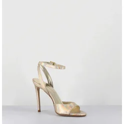 Sandales A Talon Haut Effet Ecailles Cuir Platine - Tage Viper Platino