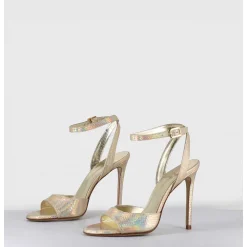 Sandales A Talon Haut Effet Ecailles Cuir Platine - Tage Viper Platino