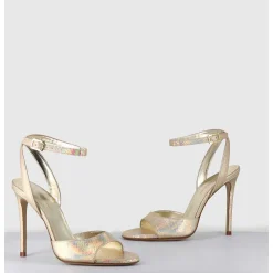 Sandales A Talon Haut Effet Ecailles Cuir Platine - Tage Viper Platino