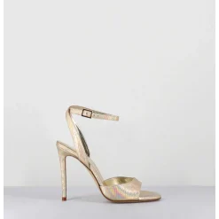 Sandales A Talon Haut Effet Ecailles Cuir Platine - Tage Viper Platino