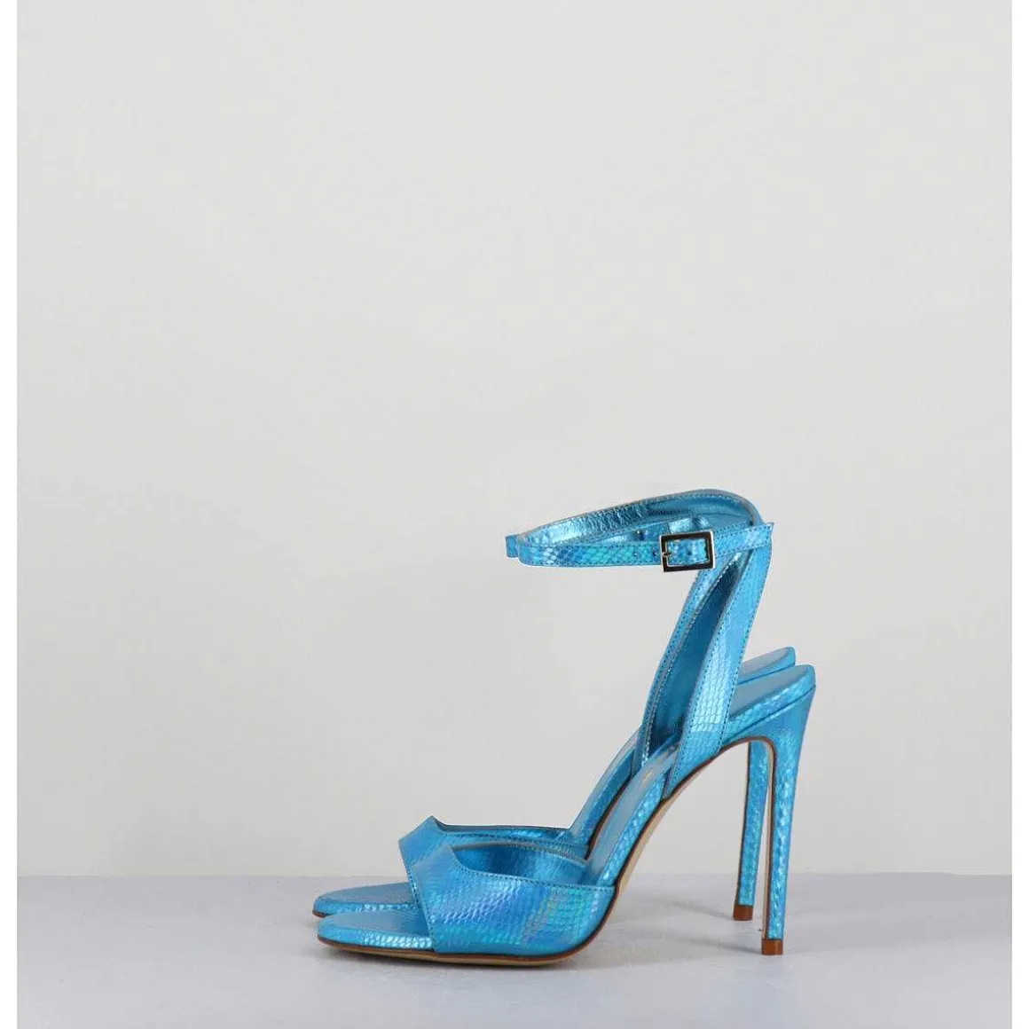 Sandales A Talon Haut Effet Ecailles Cuir Bleu - Tage Viper Turchese