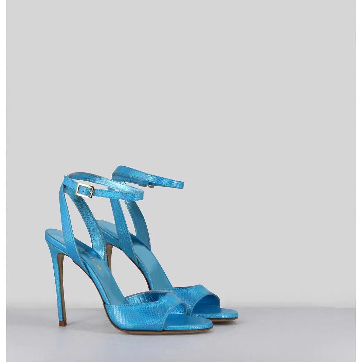 Sandales A Talon Haut Effet Ecailles Cuir Bleu - Tage Viper Turchese